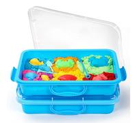 sikmcle Sandpit Sensory Bin with Lid and Handle, Portable Sensory Sandbox Container for Children, Plastic Activity Tray for Toddlers - (Pack of 2, Blue)
