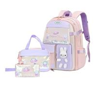 SIKONE Girls School Backpack Set with Lunch Box and Pencil Case, Cute Rabbit, Pink and Purple, Oxford Cloth, Grades 1-6, Pink, Large: 17.72 X 12.60 X 6.69 ; Small: 15.75 X 11.81 X 6.30, Cute Girls