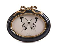 SIKOO Vintage Picture Frames 4x6 Oval Bow Picture Frame Tabletop and Wall Mount Bow Decor Antique Wall Decor, Black and Gold