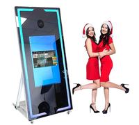 SikRea 45''/65'' Magic Mirror Photo Booth Machine (22''/32'' Touch Screen) + PC (I5-8GB+256GB) + Flight Case, Portable Selfie Mirror Photo Booth + 4 Wheels, for Parties Events,White-65''