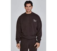 SikSik Men's Oversized Fit Crew Neck Graphic Pullover Sweater Brown