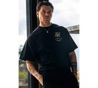 SikSilk Men's Crew Neck Drop Shoulder Oversized Logo T-Shirt Tee Black