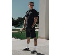 SikSilk Men's Crew Neck Relaxed Fit T-Shirt Tee and Shorts Set Black