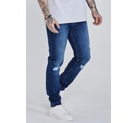 SikSilk Men's Distressed Slim Fit Jeans in Blue | Size: 34 SikSilk Blue 34