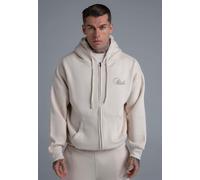 SikSilk Men's Drop Shoulder Essentials Full Zip Through Hoodie Ecru