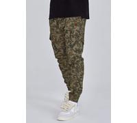 SikSilk Men's Embroidered Crest Logo Cargo Pants Khaki Green