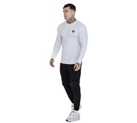 SikSilk Mens Embroidered Logo Fitted Long-Sleeved T-Shirt - White - L - White - 95% Cotton/5% Elastane