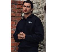 SikSilk Men's Essentials Drop Shoulder Quarter Zip Polo Sweater Black