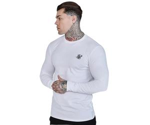 SikSilk Men's Essentials Long Sleeve T-Shirt Tee White M