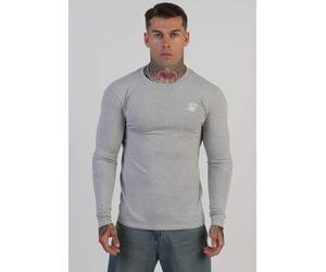SikSilk Men's Essentials Long Sleeved Muscle Fit T-Shirt Tee Grey Marl