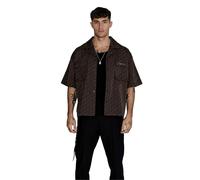 SikSilk Mens Geometric Relaxed Fit Short-Sleeved Shirt - Brown - L - Brown - 97% Polyester/3% Elastane