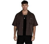 SikSilk Mens Geometric Relaxed Fit Short-Sleeved Shirt - Brown - XL - Brown - 97% Polyester/3% Elastane
