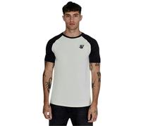 SikSilk Mens Logo Crew Neck Raglan T-Shirt - Ecru/Black - L - Ecru/Black - 95% Cotton/5% Elastane