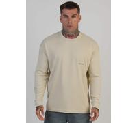 SikSilk Men's Long Sleeved Crew Neck Logo T-Shirt Tee Ecru