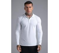 SikSilk Men's Long Sleeved Muscle Fit Button Polo T-Shirt Tee White