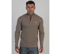SikSilk Men's Long Sleeved Muscle Fit Henley T-Shirt Tee Beige
