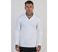 SikSilk Men's Long Sleeved Muscle Fit Revere Polo Shirt Tee White