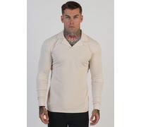 SikSilk Men's Long Sleeved Muscle Fit Revere Polo T-Shirt Tee Ecru