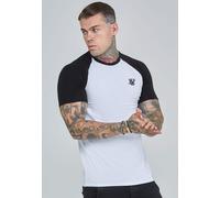 SikSilk Men's Muscle Fit Crew Neck Raglan T-Shirt Tee White and Black