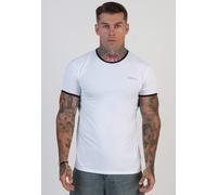 SikSilk Men's Muscle Fit Crew Neck Short Sleeved Ringer T-Shirt Tee White and Na