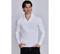 SikSilk Men's Muscle Fit Revere Collar Long Sleeve Polo Shirt Tee White