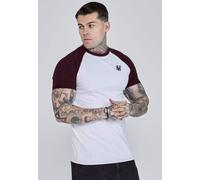 SikSilk Men's Muscle Fit Short Sleeved Raglan T-Shirt Tee White and Burgundy