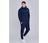 SikSilk Men's Muscle Fit Zip Hoodie and Joggers Tracksuit Set Navy