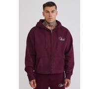 SikSilk Men's Overhead Hoodie Drop Shoulder Essentials Full Zip Hoodie Burgundy