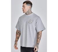 SikSilk Men's Oversized Drop Shoulder Logo T-Shirt Tee Grey Marl