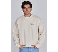 SikSilk Men's Oversized Fit Crew Neck Printed Logo Essentials Sweater Ecru