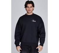 SikSilk Men's Oversized Fit Crew Neckline Drop Shoulder Essentials Sweater Black