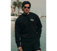 SikSilk Men's Oversized Fit Crew Neckline Drop Shoulder Essentials Sweater Black