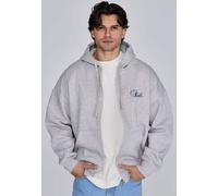 SikSilk Men's Oversized Fit Essentials Full Zip Hoodie Grey Marl