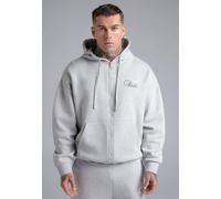 SikSilk Men's Essentials Oversized Full Zip Hoodie Grey Marl