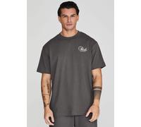 SikSilk Men's Oversized Fit Graphic T-Shirt Tee Washed Look Grey