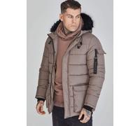 SikSilk Men's Regular Fit Faux Fur Trim Hooded Parka Beige