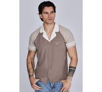 SikSilk Men's Relaxed Fit Short Sleeved Retro Resort Shirt Beige