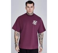 SikSilk Men's Short Sleeved Crew Neck Drop Shoulder Logo T-Shirt Tee Burgundy