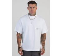 SikSilk Men's Short Sleeved Crew Neck Drop Shoulder Oversized T-Shirt Tee White