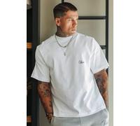 SikSilk Men's Short Sleeved Crew Neck Drop Shoulder Oversized T-Shirt Tee White