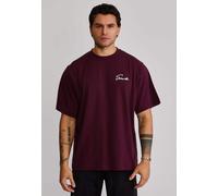 SikSilk Men's Short Sleeved Crew Neck Drop Shoulder Script T-Shirt Tee Burgundy