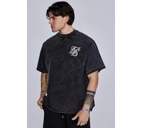 SikSilk Men's Short Sleeved Drop Shoulder Logo T-Shirt Tee Washed Black