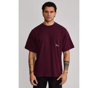 SikSilk Men's Short Sleeved Drop Shoulder Oversized T-Shirt Tee Burgundy