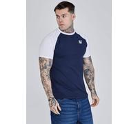 SikSilk Men's Short Sleeved Muscle Fit Crew Neck Navy White Raglan T-Shirt Tee