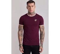 SikSilk Men's Short Sleeved Muscle Fit Crew Neck Ringer T-Shirt Tee Burgundy and