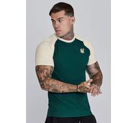 SikSilk Men's Short Sleeved Muscle Fit Raglan T-Shirt Tee Green Ecru