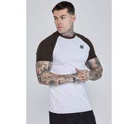SikSilk Men's Short Sleeved Muscle Fit Raglan T-Shirt Tee White and Brown