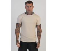 SikSilk Men's Short Sleeved Muscle Fit Ringer T-Shirt Tee Ecru and Navy