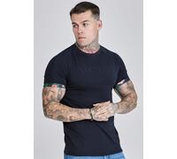 SikSilk Men's Short Sleeved Muscle Fit Roll Sleeve T-Shirt Tee Black