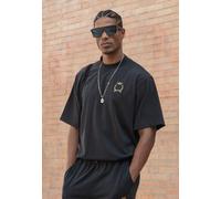 SikSilk Men's Short Sleeved Oversized Fit Premium Crest T-Shirt Tee Black